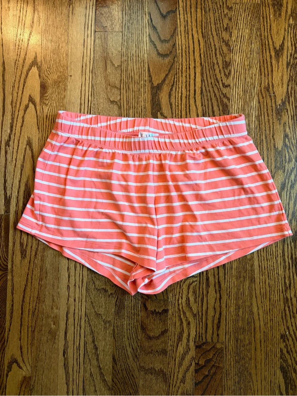 LAKE Pima Cotton Coral & White Striped Lounge Sleep Shorts Cozy - Large
